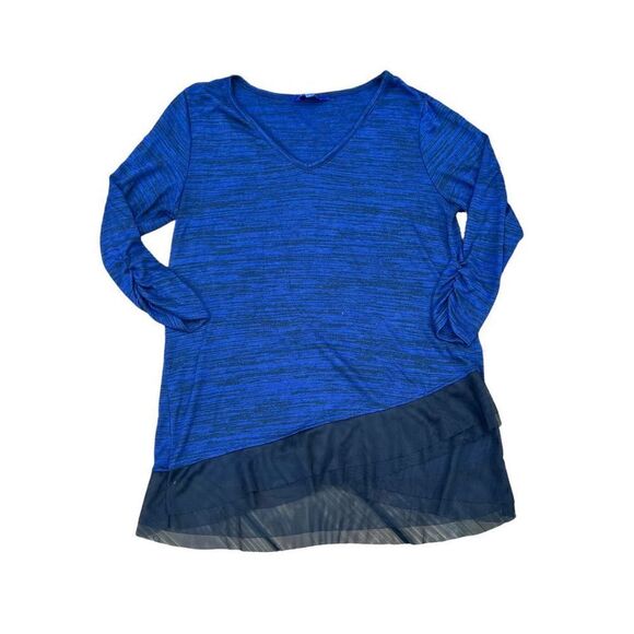 APT. 9 Blue & Black Blouse W/Mesh Lined Bottom Size Medium - Picture 1 of 4